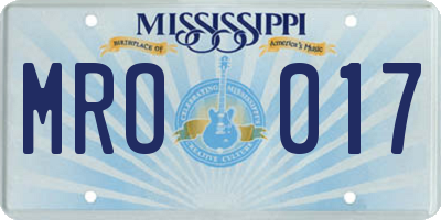 MS license plate MRO017