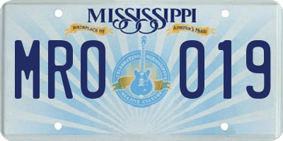 MS license plate MRO019