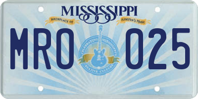MS license plate MRO025