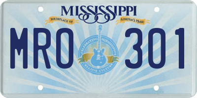 MS license plate MRO301
