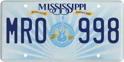 MS license plate MRO998