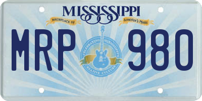 MS license plate MRP980