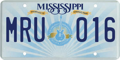 MS license plate MRU016