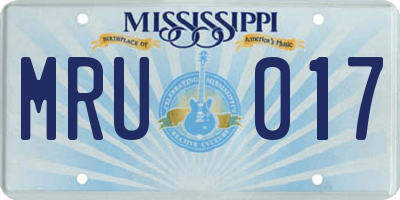 MS license plate MRU017