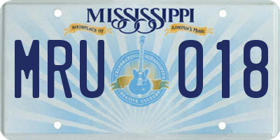 MS license plate MRU018