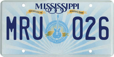 MS license plate MRU026