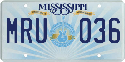 MS license plate MRU036