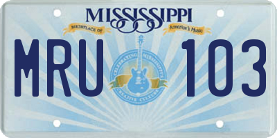 MS license plate MRU103