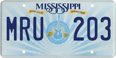 MS license plate MRU203