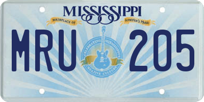 MS license plate MRU205