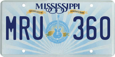 MS license plate MRU360