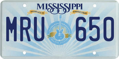 MS license plate MRU650