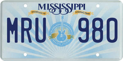 MS license plate MRU980