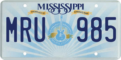 MS license plate MRU985