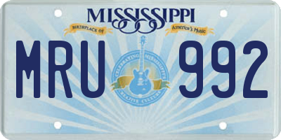 MS license plate MRU992