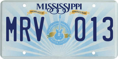 MS license plate MRV013