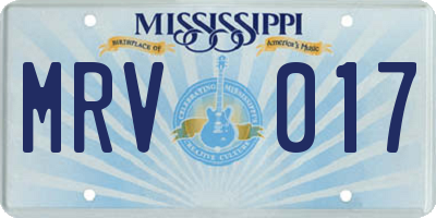 MS license plate MRV017