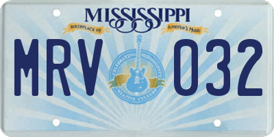MS license plate MRV032