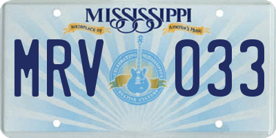 MS license plate MRV033