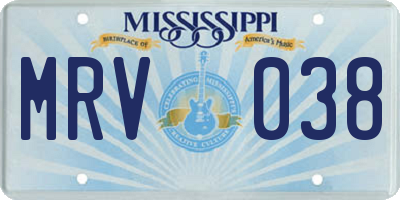 MS license plate MRV038
