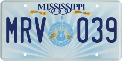 MS license plate MRV039