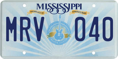 MS license plate MRV040