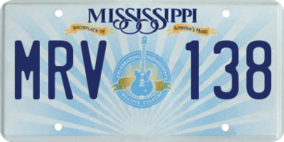 MS license plate MRV138