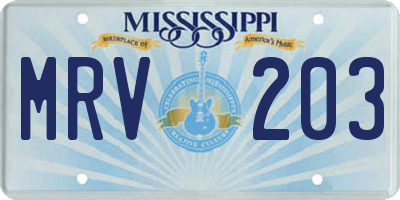 MS license plate MRV203