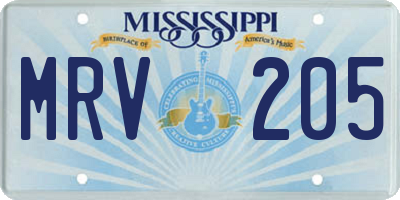 MS license plate MRV205
