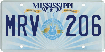 MS license plate MRV206