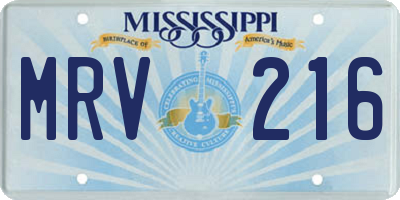 MS license plate MRV216