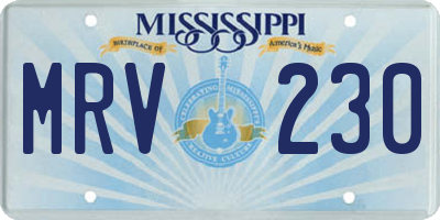 MS license plate MRV230