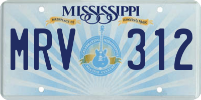 MS license plate MRV312