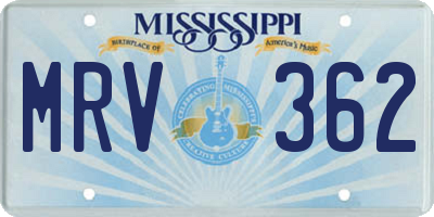 MS license plate MRV362