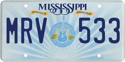 MS license plate MRV533