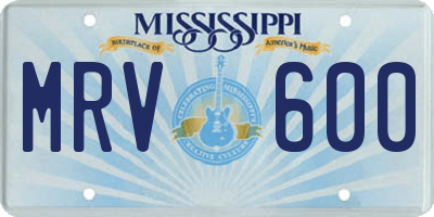 MS license plate MRV600