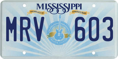 MS license plate MRV603
