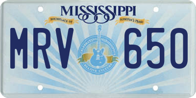 MS license plate MRV650