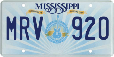 MS license plate MRV920