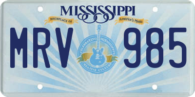 MS license plate MRV985