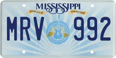 MS license plate MRV992