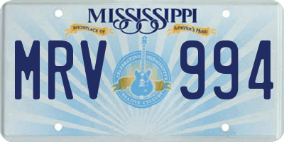 MS license plate MRV994