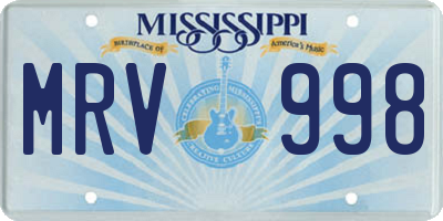 MS license plate MRV998