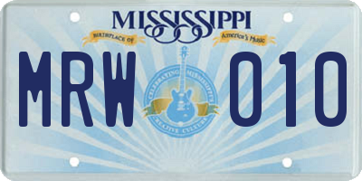 MS license plate MRW010