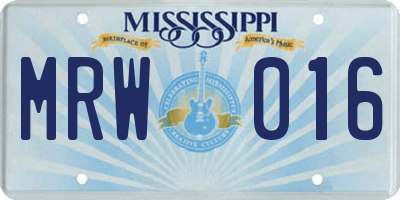 MS license plate MRW016