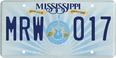MS license plate MRW017