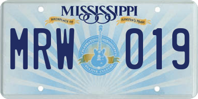 MS license plate MRW019
