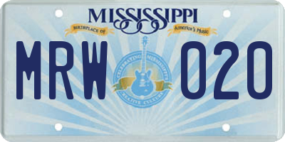 MS license plate MRW020