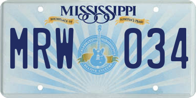 MS license plate MRW034