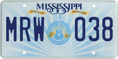 MS license plate MRW038